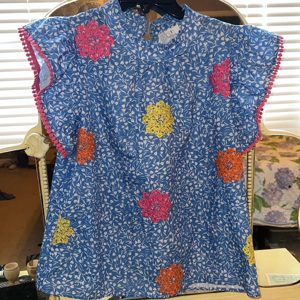 THML Tulip print embroidered blouse